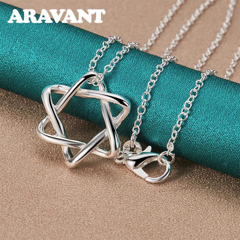 925 Silver Geometric Pendant Necklace Chain For Women