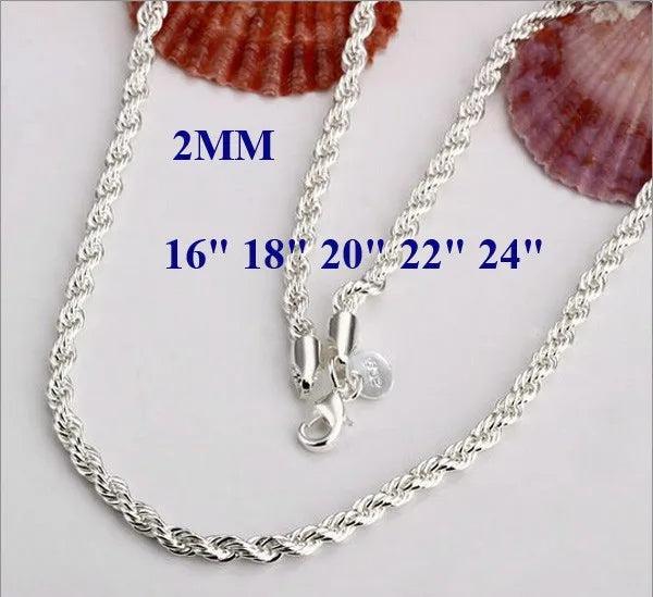 925 Sterling Silver 2MM Rope Necklace for Pendant