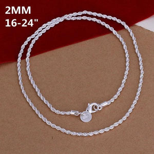 925 Sterling Silver 2MM Rope Necklace for Pendant