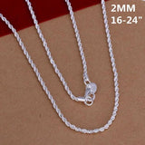 925 Sterling Silver 2MM Rope Necklace for Pendant