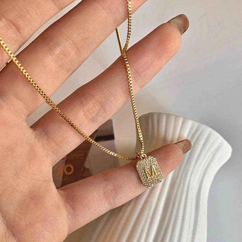 14K Plated Letter M Pendant Necklace AAA Zirconia Jewelry Gift