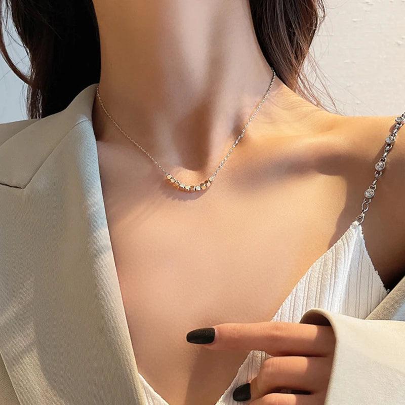 14k Real Charm Square Chain Necklace for Women High Temperament Jewelry