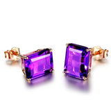 925 Silver Rectangle Amethyst Gemstone Stud Earrings Women Wedding Party Gift