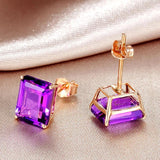 925 Silver Rectangle Amethyst Gemstone Stud Earrings Women Wedding Party Gift