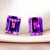 925 Silver Rectangle Amethyst Gemstone Stud Earrings Women Wedding Party Gift