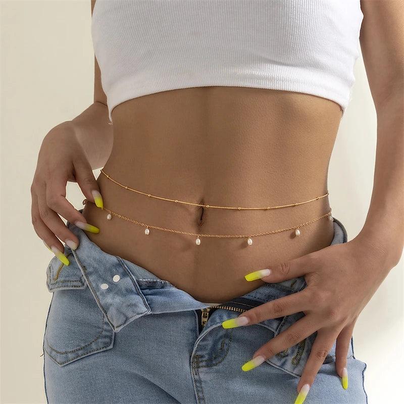 Y2k Double Layer Metal Bodychain for Summer, Sexy Bikini Women Waist Chain