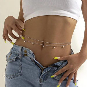 Y2k Double Layer Metal Bodychain for Summer, Sexy Bikini Women Waist Chain