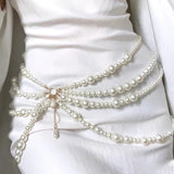 Y2K Multilayer Pearl Waist Chain Retro Character Party Accessorie