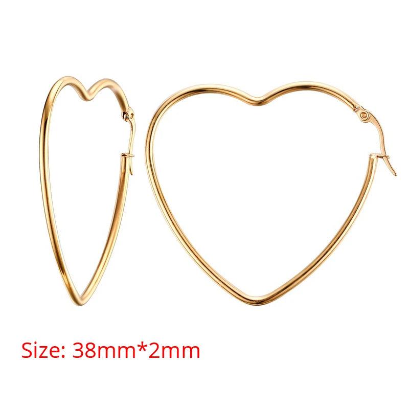 Large Heart Hoop Earrings Womens Charm Big Earrings Stainless Steel