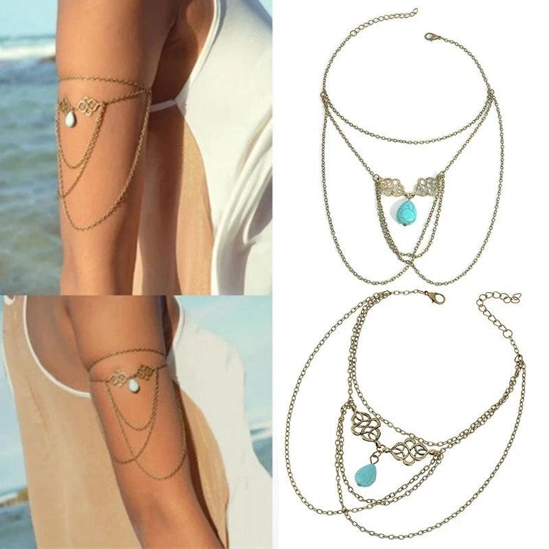 Woman Unique Tassel Chain Upper Arm Cuff Armlet