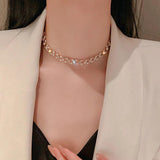 14K Real Plated Pearls Chain Necklace for Women Girl Jewelry