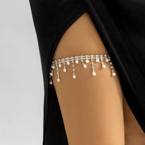 Sexy Rhinestones Pearl Tassel Leg Thigh Chain for Women
