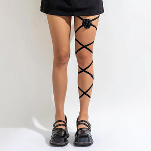 Punk Flower Charm Leg Chain for Women Long Elastic Band Body Jewelry