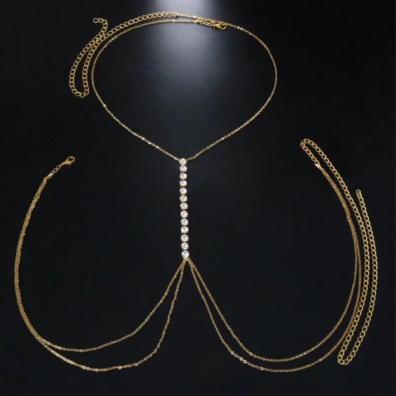 Stonefans Rhinestone Cross Bra Chain Harness for Women