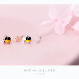925 Silver Insect Bee Enamel Stud Earrings for Women