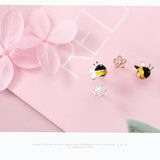 925 Silver Insect Bee Enamel Stud Earrings for Women