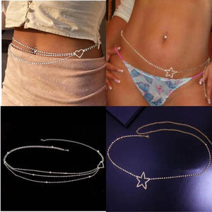Crystal Heart Star Waist Chain Belt Bling Bikini Body Jewelry