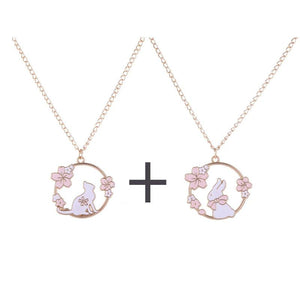 Cute Sakura Bunny Cat Necklace Pink Cartoon Pendant