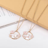 Cute Sakura Bunny Cat Necklace Pink Cartoon Pendant