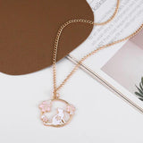 Cute Sakura Bunny Cat Necklace Pink Cartoon Pendant