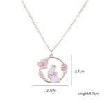 Cute Sakura Bunny Cat Necklace Pink Cartoon Pendant