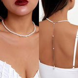 Oval Pearl Chain Tassel Back Body Chain Women Wedding Boho Beads Necklace
