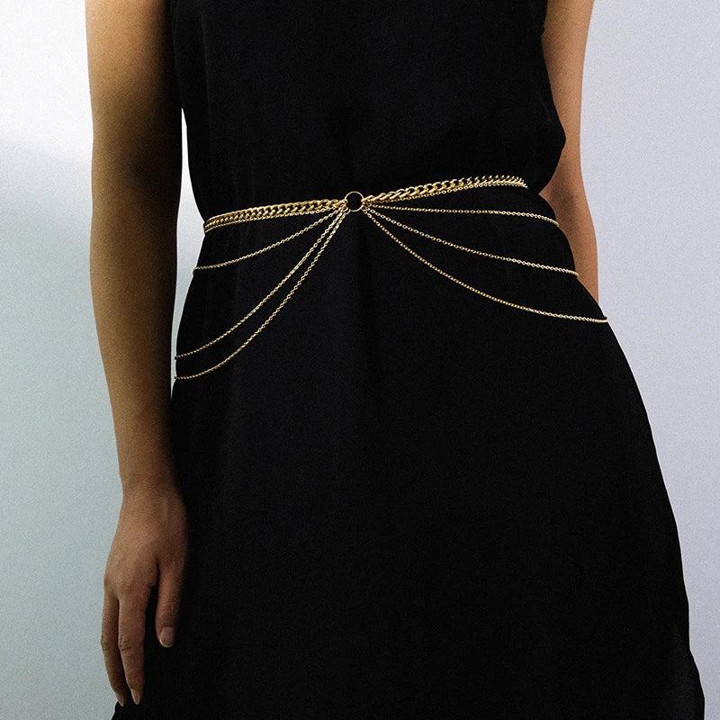 Alloy Multi-Layer Body Chain Queen Head Street Snap Party Waist Chain