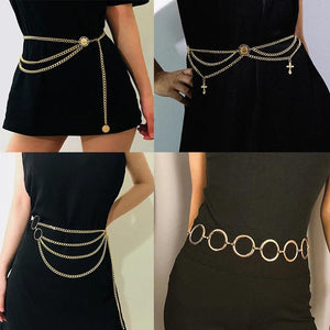 Alloy Multi-Layer Body Chain Queen Head Street Snap Party Waist Chain