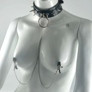 Adjustable Nipple Ring Leather Collar Choker