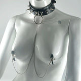 Adjustable Nipple Ring Leather Collar Choker