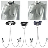 Adjustable Nipple Ring Leather Collar Choker