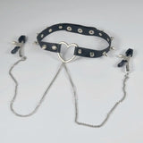 Adjustable Nipple Ring Leather Collar Choker