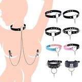 Adjustable Nipple Ring Leather Collar Choker