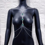 Green Crystal Chest Chain Harness for Women
