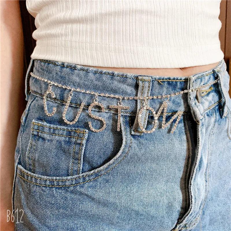Custom Rhinestone Letter Waist Chain Belt for Women