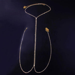Rhinestone Bra Body Chain Necklace Bikini Thigh Harness Set