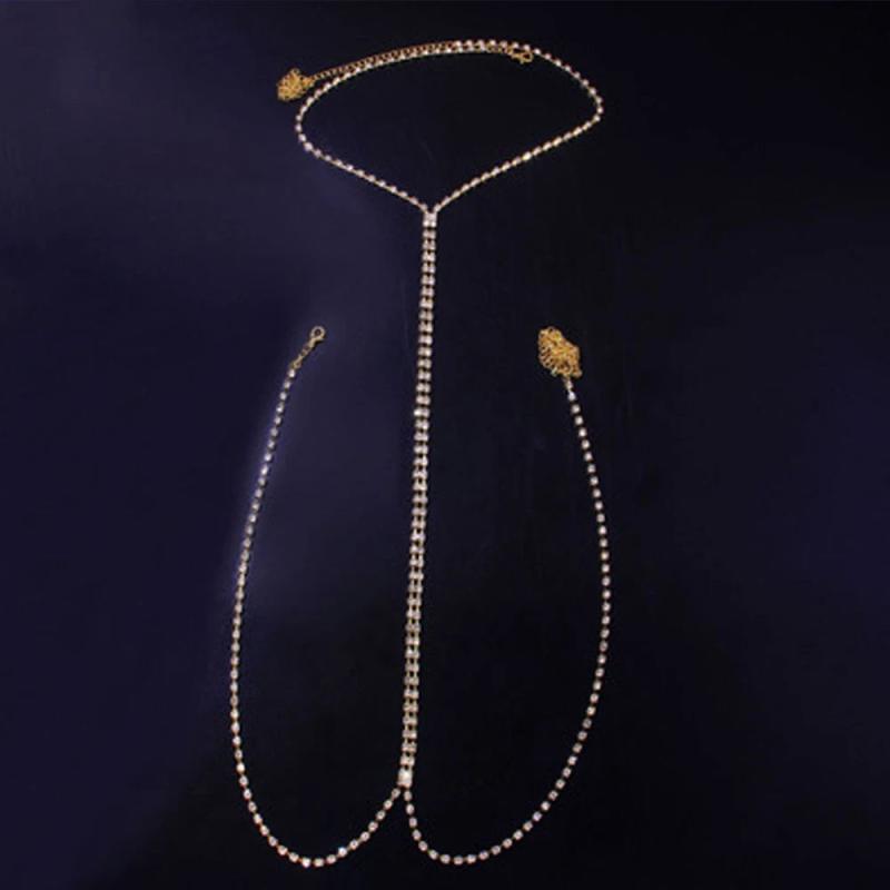 Rhinestone Bra Body Chain Necklace Bikini Thigh Harness Set