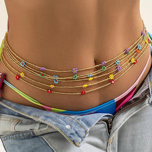 Small Flowers Belly Chains for Women Bohemia Waist Beads