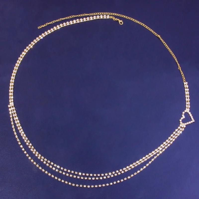 Rhinestone Heart Waist Chain Belt Women Body Chain