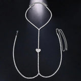 Rhinestone Heart Chain Harness Bra Necklace for Women