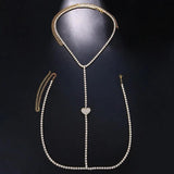 Rhinestone Heart Chain Harness Bra Necklace for Women