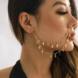 Indian Pearl Butterfly Tassel Earrings Nose Clip Chain Boho Nose Ring
