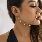 Indian Pearl Butterfly Tassel Earrings Nose Clip Chain Boho Nose Ring