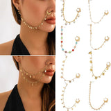 Indian Pearl Butterfly Tassel Earrings Nose Clip Chain Boho Nose Ring