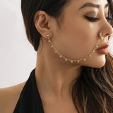 Indian Pearl Butterfly Tassel Earrings Nose Clip Chain Boho Nose Ring