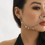 Indian Pearl Butterfly Tassel Earrings Nose Clip Chain Boho Nose Ring