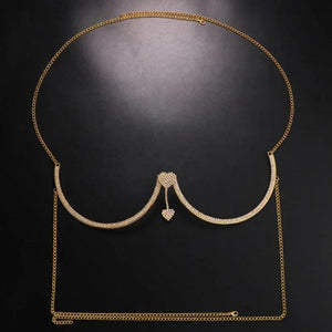 Sexy Rhinestone Heart Pendant Body Chain Jewelry Breast Support