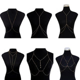 Metal Ladies Elf Cross Body Chain Rhinestones Necklace Tassel Chest Chains