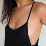 Metal Ladies Elf Cross Body Chain Rhinestones Necklace Tassel Chest Chains