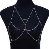 Metal Ladies Elf Cross Body Chain Rhinestones Necklace Tassel Chest Chains